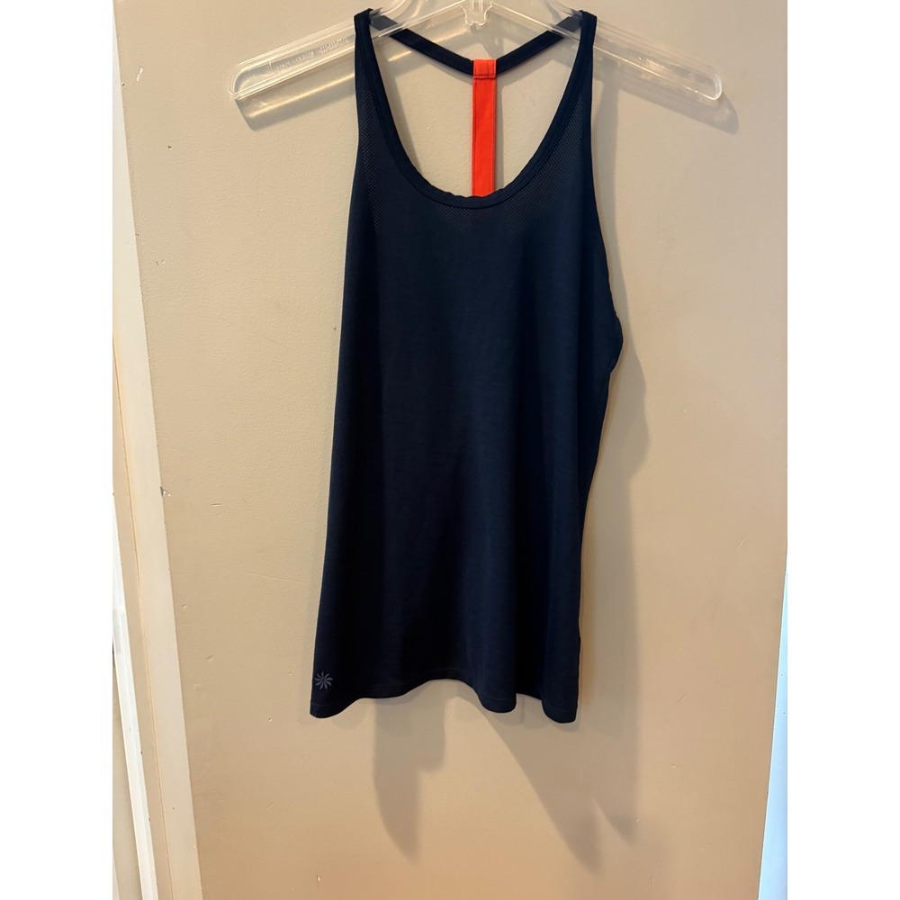 Athleta Navy Blue Orange T-Back Racerback Tank Top Mesh Performance XS RN54023